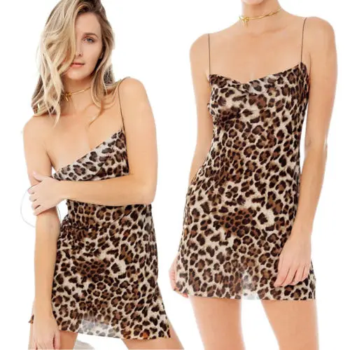 

Летнее женское облегающее мини-платье без рукавов, с леопардовым принтом, платье для отдыха на пляже