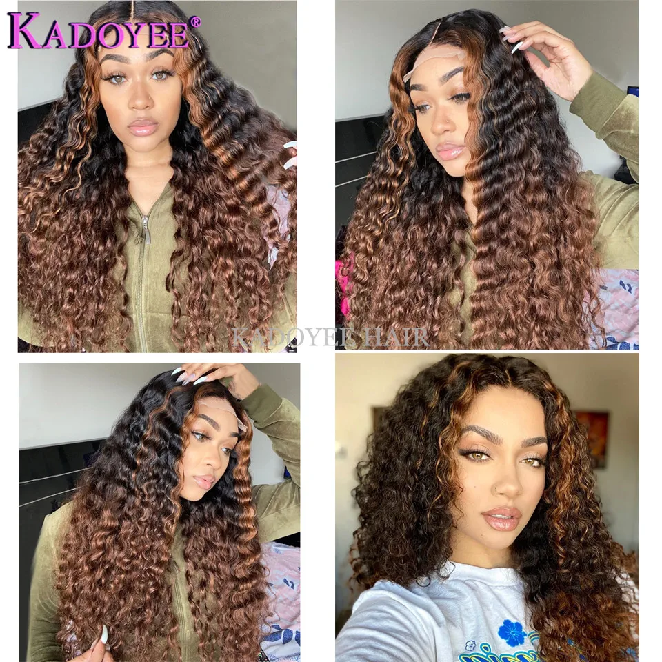 

Human Hair Wigs with Highlights Deep Wave Part Lace Wig 13x1 Ombre Color Human Hair Wig For Women Brazilian Remy Lace Wig 180%