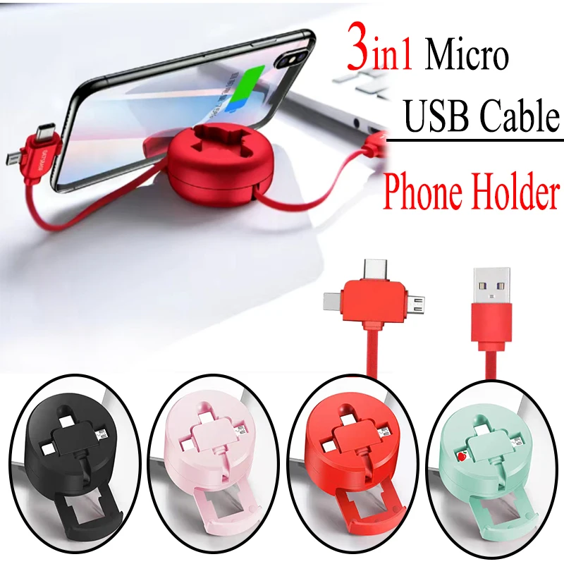 3in1 Micro Usb Cable With Phone Holder Charging CableType c iphone Charging Cable ，Suitable for Apple, Samsung, Huawei, Xiaomi