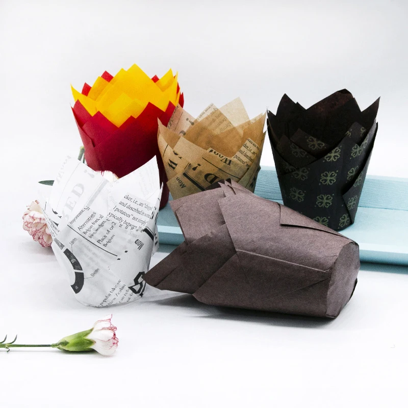 

50pcs Newspaper Style Cupcake Liner Baking Cup Cake Wrapper For Wedding Party Caissettes Tulip Muffin Oilproof Cupcake Paper Cup