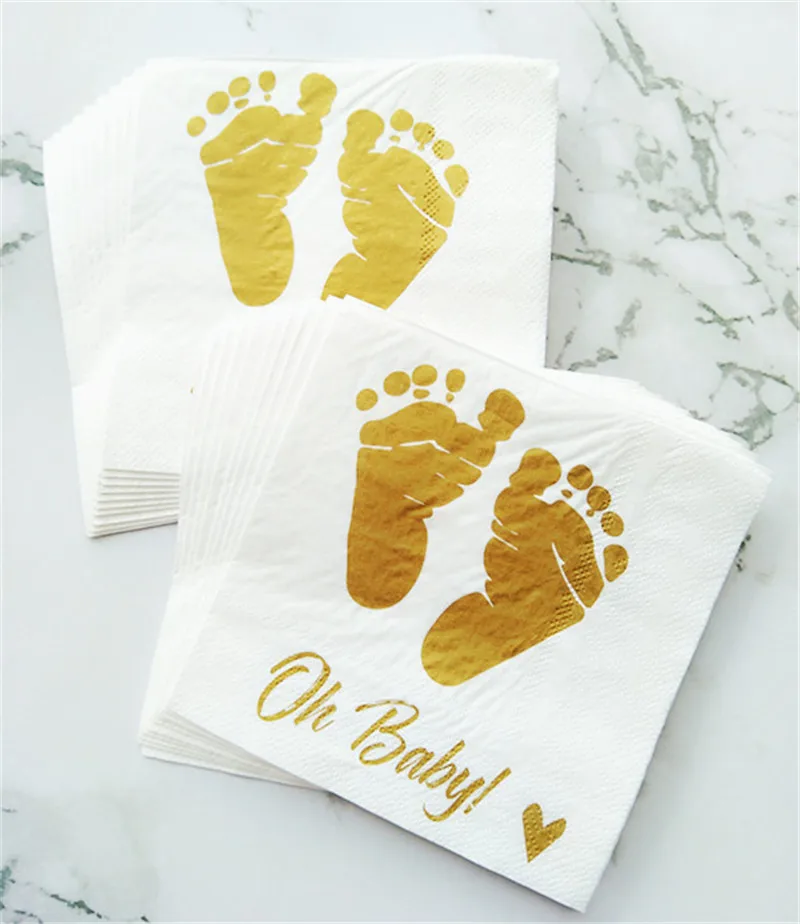 

800pcs White with Metallic Gold Printed Cocktail Beverage Napkins Baby Shower Naming Oh Baby Girl Boy Gender Reveal Party Decor