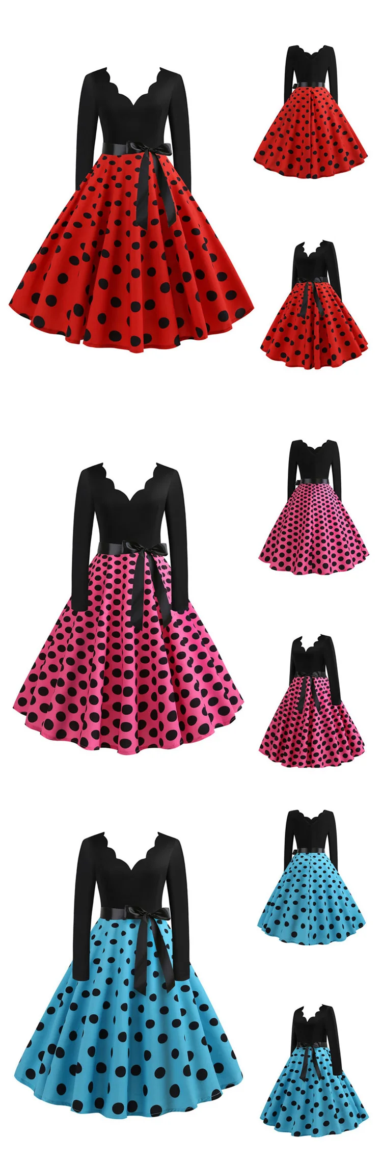 Robe noel femme зимние платья для женщин с длинным рукавом и принтом Винтаж Pinup рокабилли Год Вечерние Платье на День святого Валентина Черный Vestido 3XL