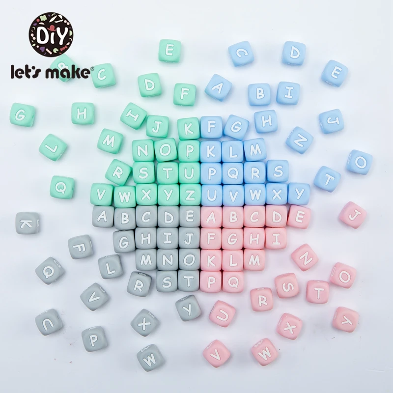 Let's Make-Cuentas de letras de silicona rosa, cuentas de letras de silicona de grado alimenticio, collar para mascar, juguetes de dentici&oacute;n para beb&eacute;s, abalorios DIY, 10 Uds.-3