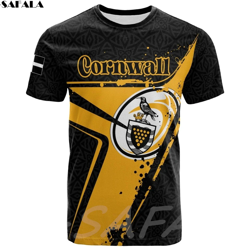 

England Cornwall Celtic Rugby Raven 3D Printed High Quality Milk Fiber T-shirt Round Neck Men Female Casual Tops