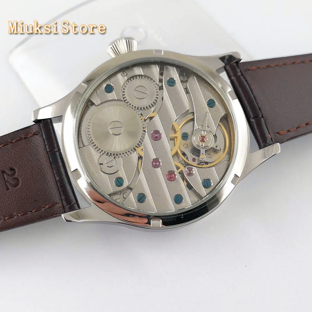 Мужские механические часы с серебристым циферблатом и кожаным ремешком |