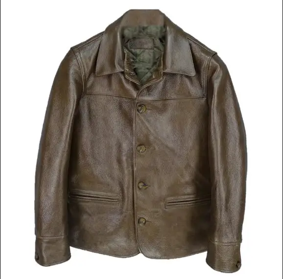 

Free shipping.Winter thicker cowhide coat,man genuine leather Jacket,japan classic brakeman style jackets,brown sales long