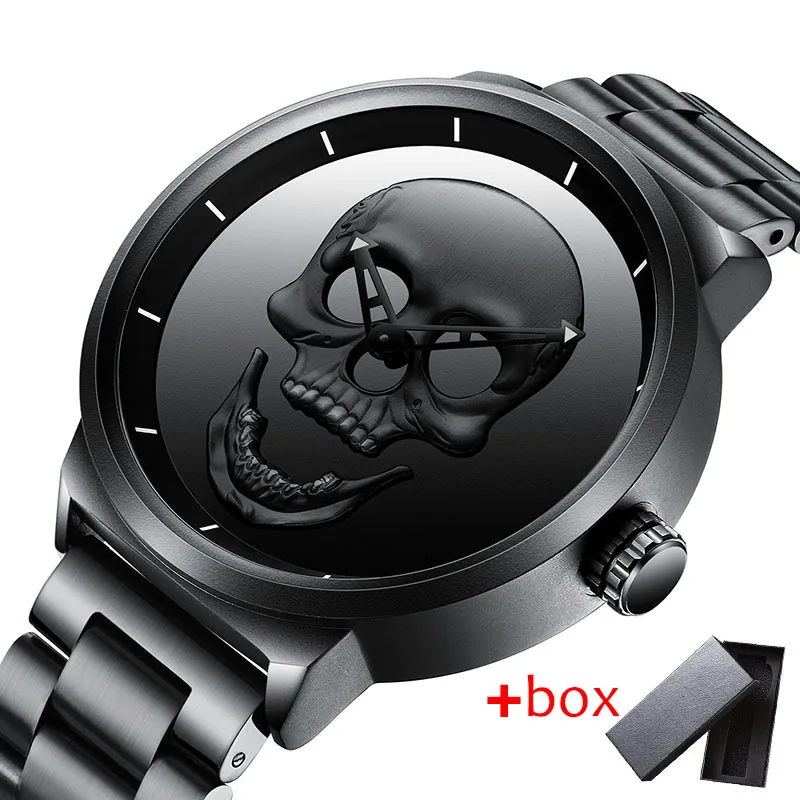 3D череп Личность Ретро Мода Мужские часы Cool Skull мужской роскошный бренд часов