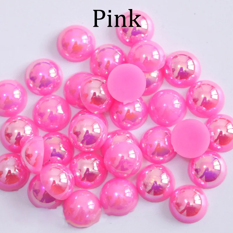 Pink ABS имитация жемчуга бисер плоская задняя сторона 2 3 4 5 6 8 10 12 14 мм AB цвета Кабошон полукруглый бисер Украшение для альбома DIY аксессуары - Цвет: Pink