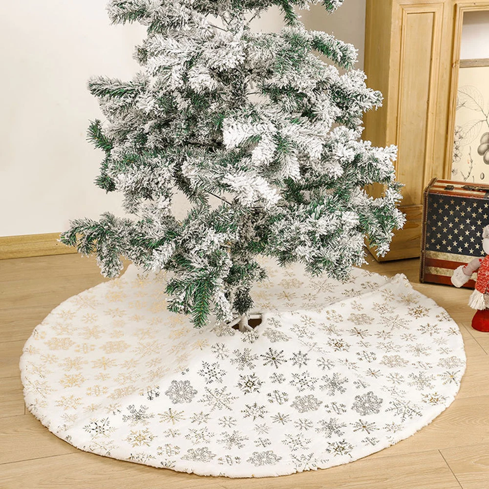 

Christmas Snowflake Tree Skirt Base Plush Plant Tree Carpet Merry Christmas Ornaments Home Room New Year Decoration
