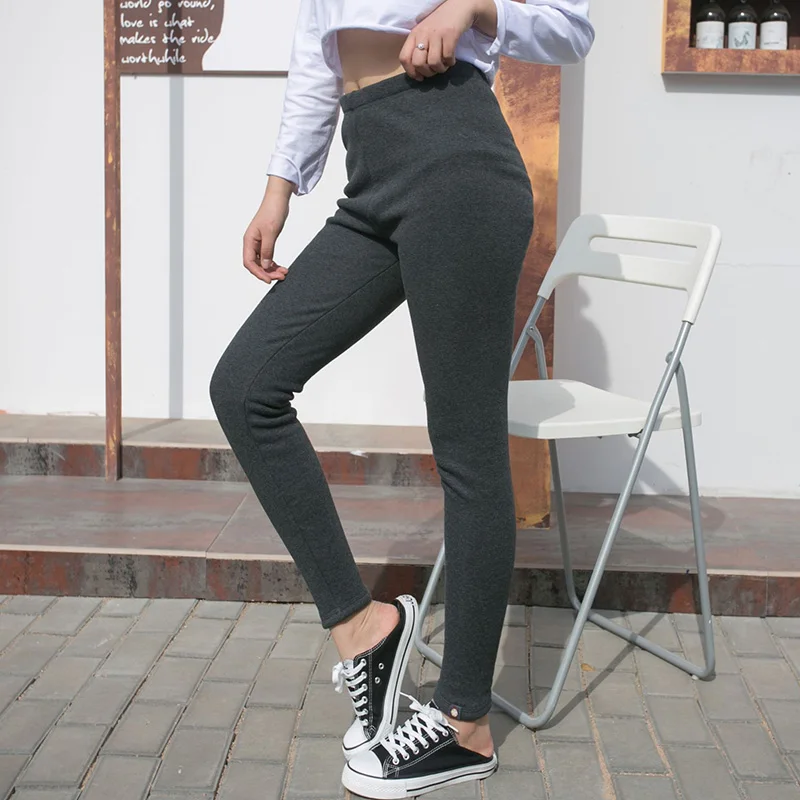 2019 женские зимние облегающие штаны с высокой талией модные серые теплые