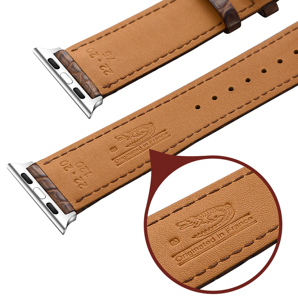 Genuine Crocodile Leather Watchband for iWatch Apple Watch band 44mm 40mm 42mm 38mm Series 5 4 3 2 Band Butterfly Clasp Strap