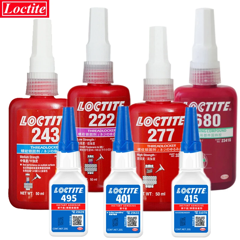 

Loctite 401 415 495 Instant Super Glue 222 243 262 277 Thread Locking Glue Screw Adhesive 601 638 648 680 Cylinder Holding Glue