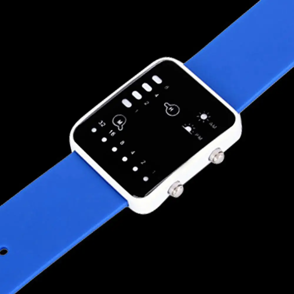 

Hot Sales Casual Unisex Binaryed System LED Square Dial Silicone Band Quartz Wrist Watch