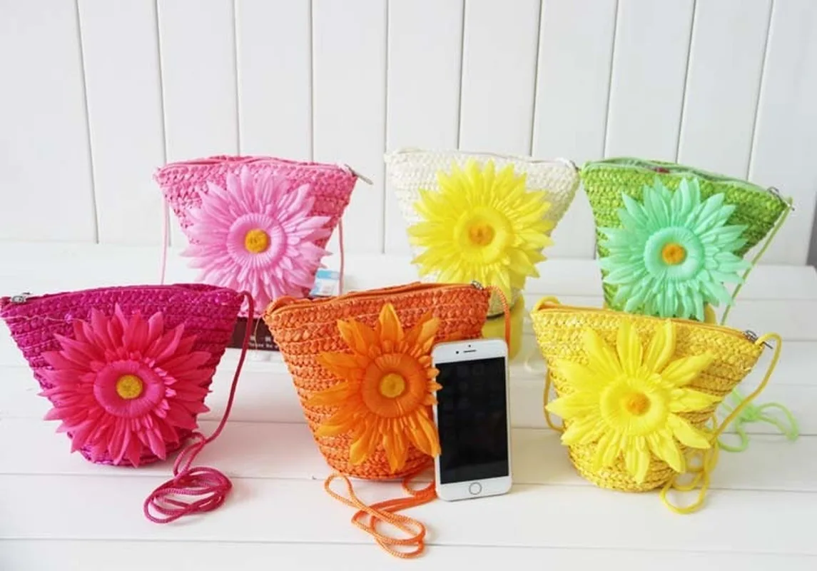 Женская плетеная пляжная соломенная сумка с принтом солнца|Сумки ручками| |