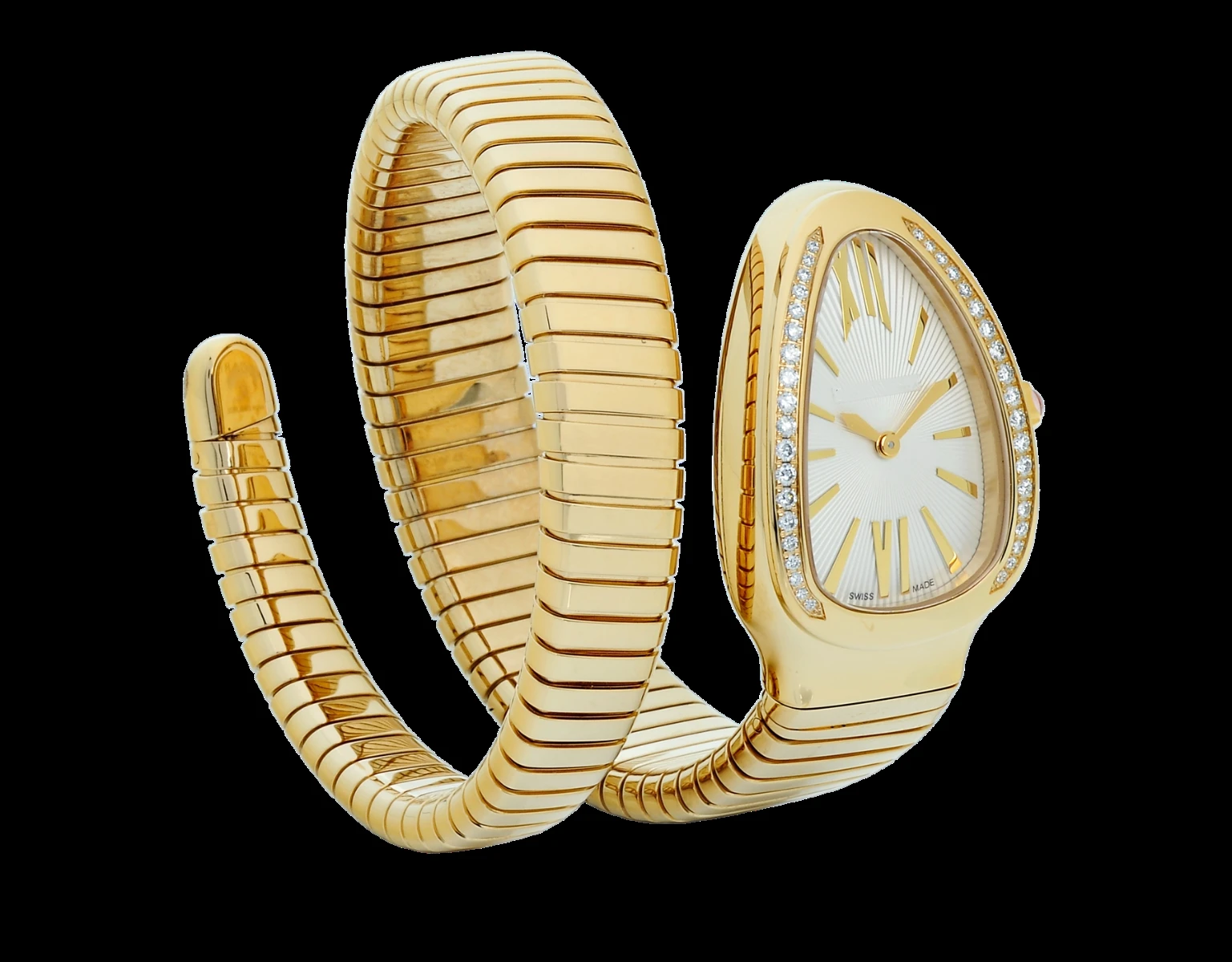 

Luxury New Women Snake Yellow Gold Long Bracelet Diamond Bezel Rome White Japanese Quartz Stainless Steel Sapphire Lady Watch