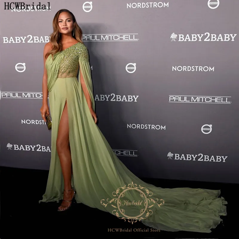 Женское шифоновое вечернее платье знаменитости изысканное на одно плечо с