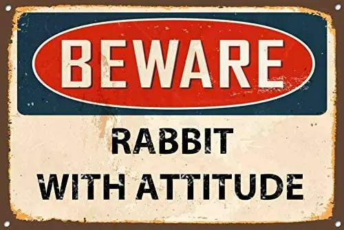 

Beware Rabbit with Attitude Poster Retro Tin Sign for Street Garage Decoration Crafts Metal Tin Sign 8x12inch