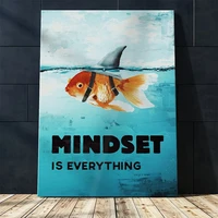 aahh wall art poster animal picture canvas painting mindset is everything motivational shark fish for home decor teenager