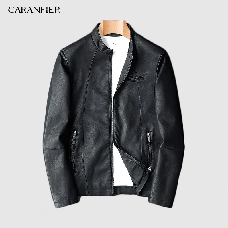 CARANFIER 2019 Новая модная Осенняя мужская кожаная куртка женская 3XL Черная коричневая