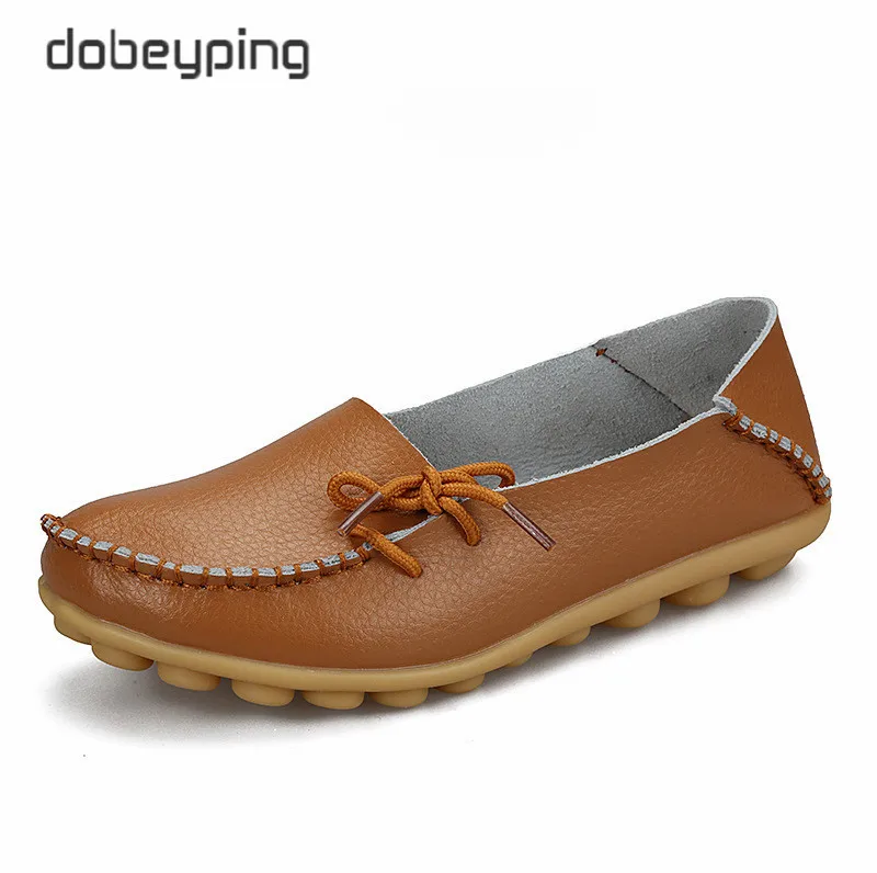 Light Brown Новые женские мокасины на плоской подошве г. Осенние женские лоферы женская обувь из натуральной кожи женские Балетки без застежки с бантом Размер 35-44 - Цвет: Light Brown