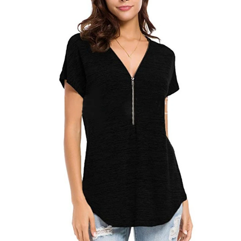 

Женские однотонные Свободные топы на молнии с V-образным вырезом