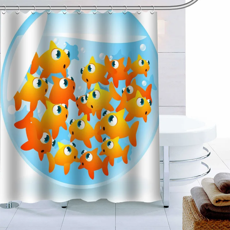 

Simple European Fish Shower Curtain 12 Hook Polyester Fabric 3D Printing Bathroom Curtain Waterproof Bath Curtain Decor