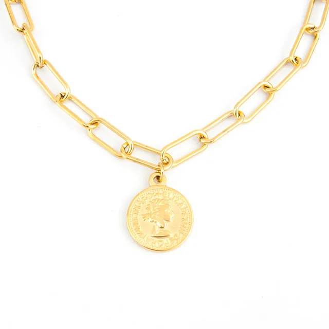 gold coin1 Винтажное резное женское ожерелье из нержавеющей стали золотого цвета с медальоном, длинное колье, ювелирные изделия в стиле бохо - Окраска металла: gold coin1