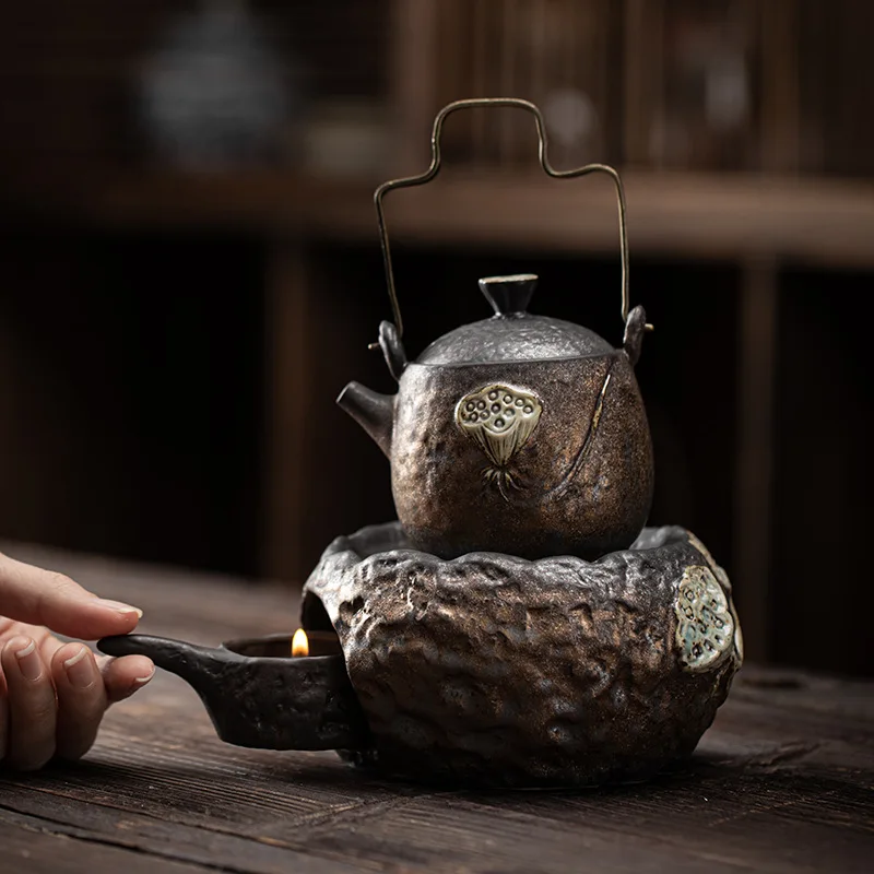 

Japanese Gilding Iron Glaze Seedpod Warm Tea Stove Stoneware Candle Heating Tea Table Thermal Insulation Base Kung Fu Tea Set