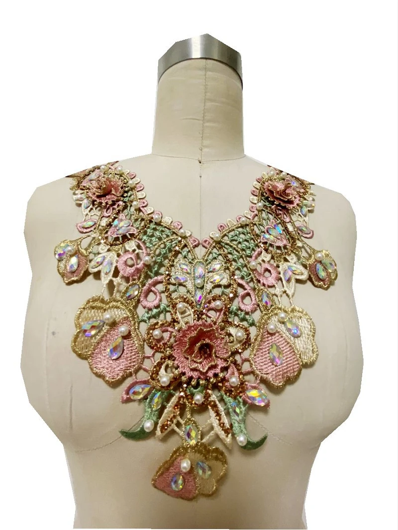 1 шт. Стразы ручной работы с жемчугом кружевные нашивки Пришивные бусины 3D цветы