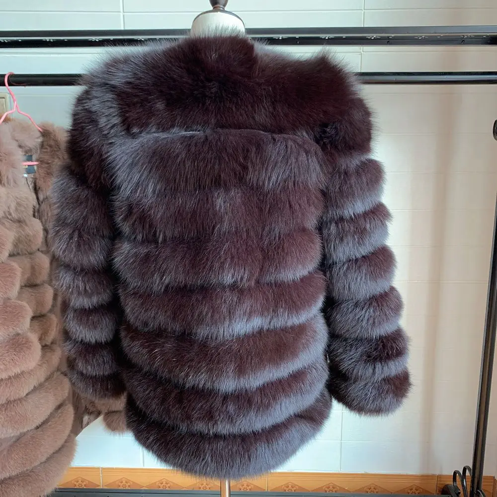 NEW 70CM women Long sleeves winter thick fur coat real fox fur jacket high quality fox coat stand collar outfit
