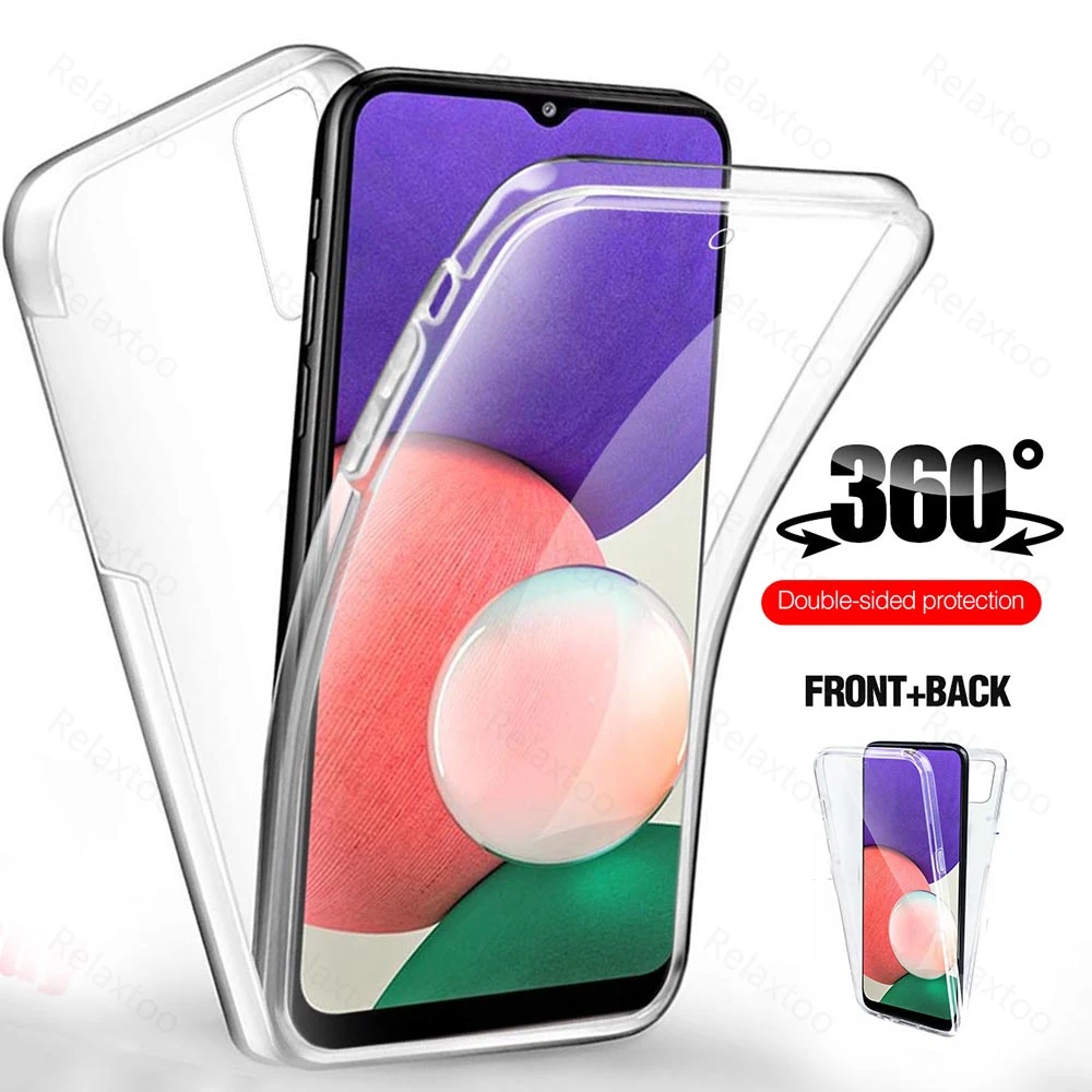 

360° transparent protective case for samsung galaxy a22 a52 a72 a32 a12 a02 a02s a82 a 12 32 52 72 double silicone phone cover