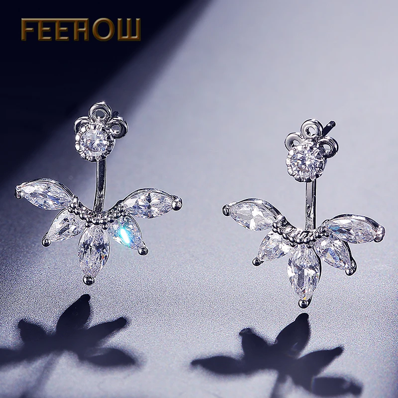 Женские серьги гвоздики с цирконием FEEHOW вечерние в Корейском стиле