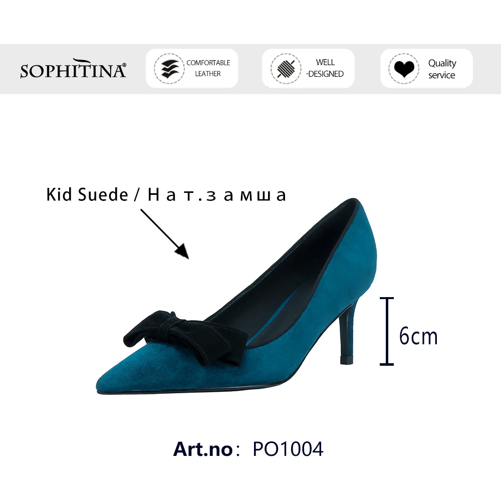 

SOPHITINA Pumps Woman Elegant Shallow Sheep Suede Pointed Toe Butterfly-knot High Thin Heel Dress Office Lady Shoes PO1004
