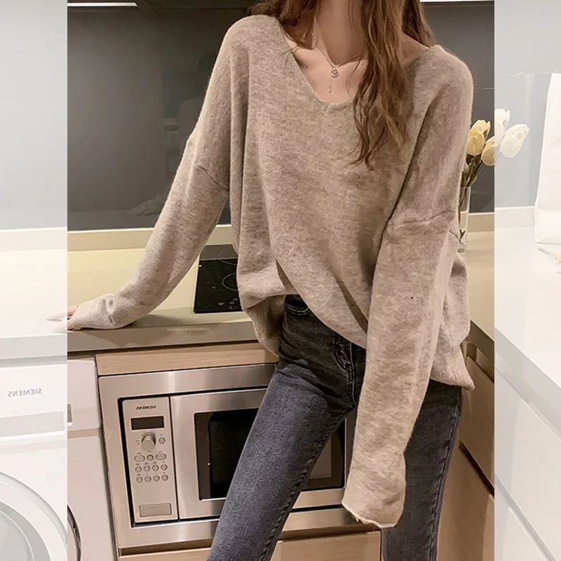 

Свитер женский осенний трикотажный, теплый, однотонный