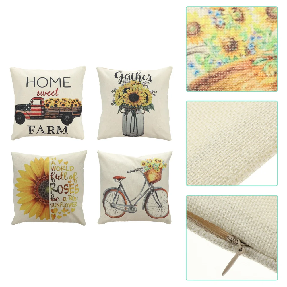 

4pcs Sunflower Pillowslip Cover Sofa Home Car Pillow Case Gift Pillowcase