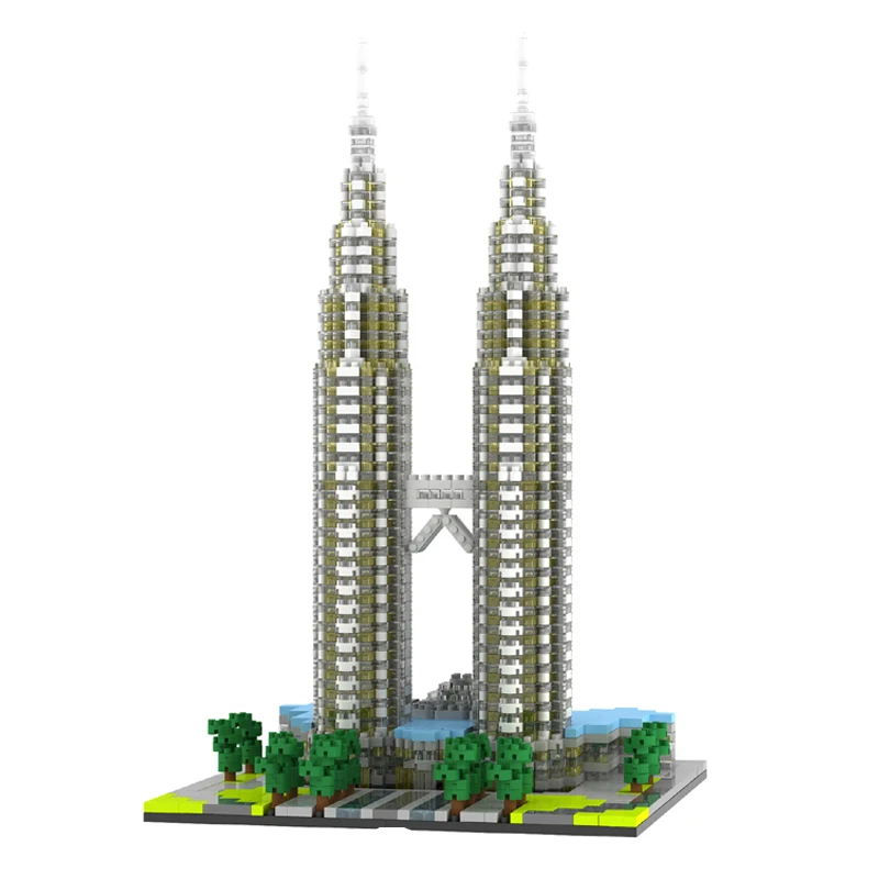 

YZ 057 World Famous Architecture Kuala Lampur Petronas Tower 3D Model Mini Diamond Building Small Blocks Toy for Children no Box