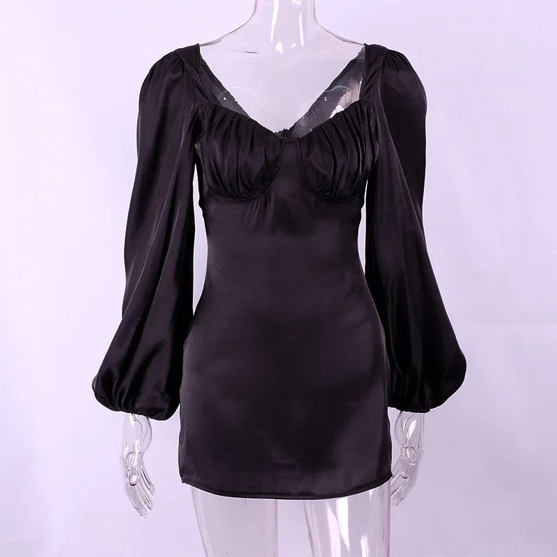 MONMOIRA однотонное мини-платье с пышными рукавами женское осеннее элегантное