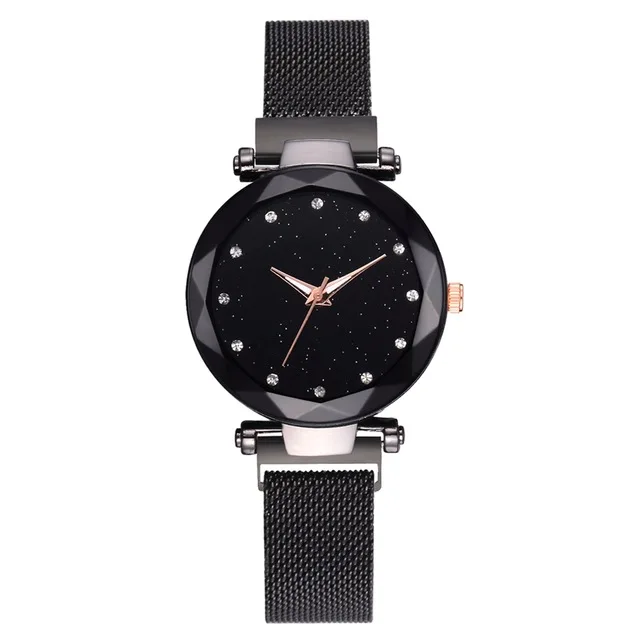 A Black Relogio Feminino модные женские часы Звездное небо магнитные наручные часы с ремешком-сеткой женское платье Светящиеся кварцевые наручные женские часы - Цвет: A Black