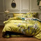 Комплект постельного белья из шелковистого египетского хлопка, желтого цвета, в китайском стиле, с птицами, цветами, пододеяльник, простыня на резинке, Королевский размер