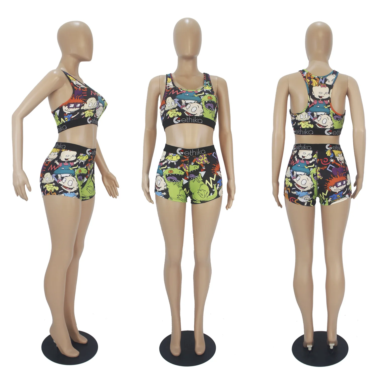 

Ethika Woman's Two Piece Set Shorts Corset 2021 Sexy Women Sets Tank Top Short Pants Beach Sports Crop Tops Shorts Suit Female