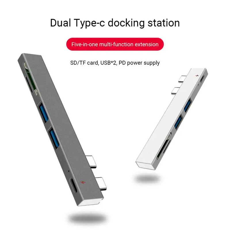 

5 In 1 USB Hub SD TF Card Reader Cable Adapter PD Charge Type C Docking Station Aluminum Alloy Hub for Laptop PC Computer