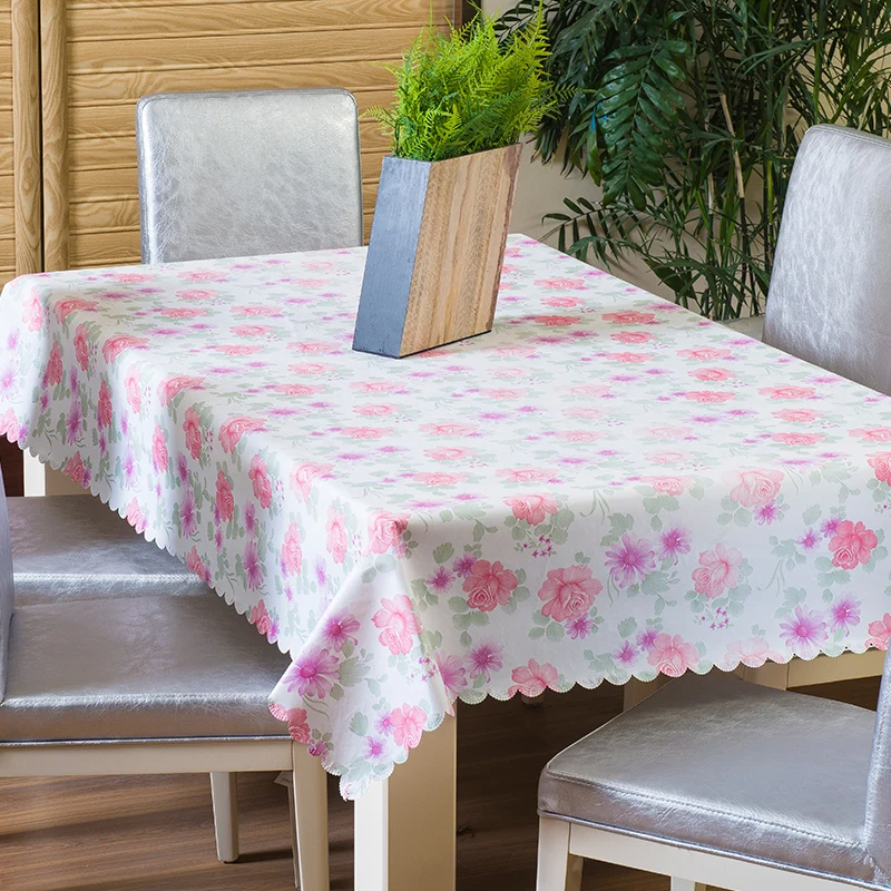 Новая пластиковая скатерть с розовым цветочным принтом водонепроницаемая