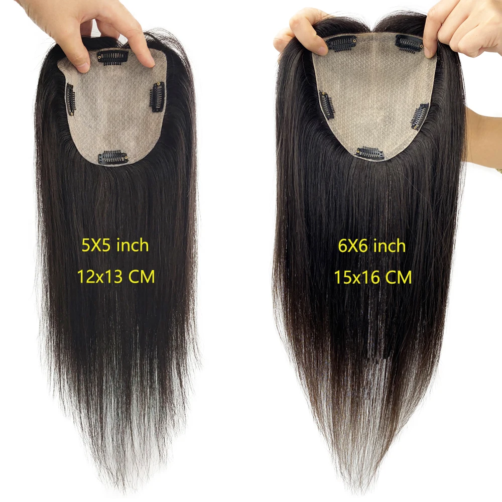 

Silk Scalp Base Toupee Virgin European Human Hair Women Topper Skin Crown Overlay Fine Clip in Hairpiece Black Brown Claw Hair
