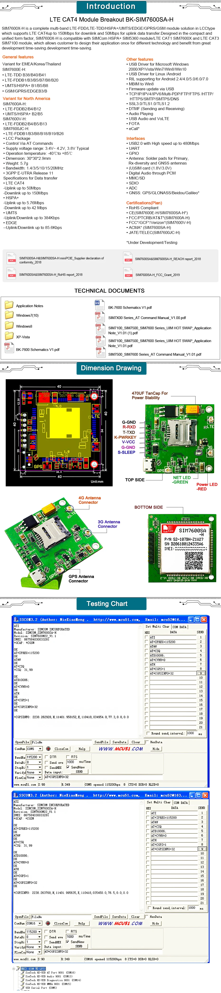 B1 B2 B3 B4 B5 B7 B8 B28 B40 LTE SIM7600SA-H основной плате, CAT4 SIM7600SA-H коммутационная плата
