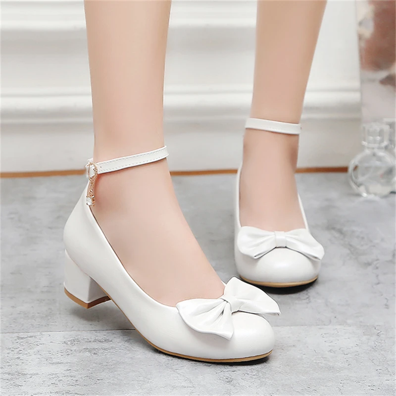 

New Girls Black Leather Shoes White Children Performance High Heels Baby Student Dress Shoes Bow Kids Toddler 04