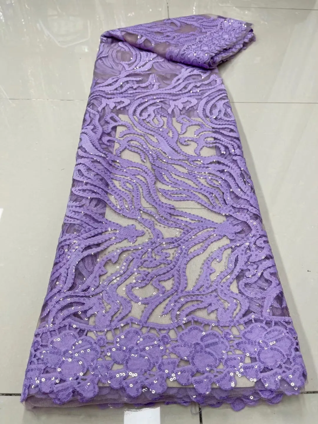 

African Sequins Lace Fabric 2021 French Tulle Lace Fabric Purple Sequins Embroidery Mesh Fabric For Wedding Dress Hot Sale Lace