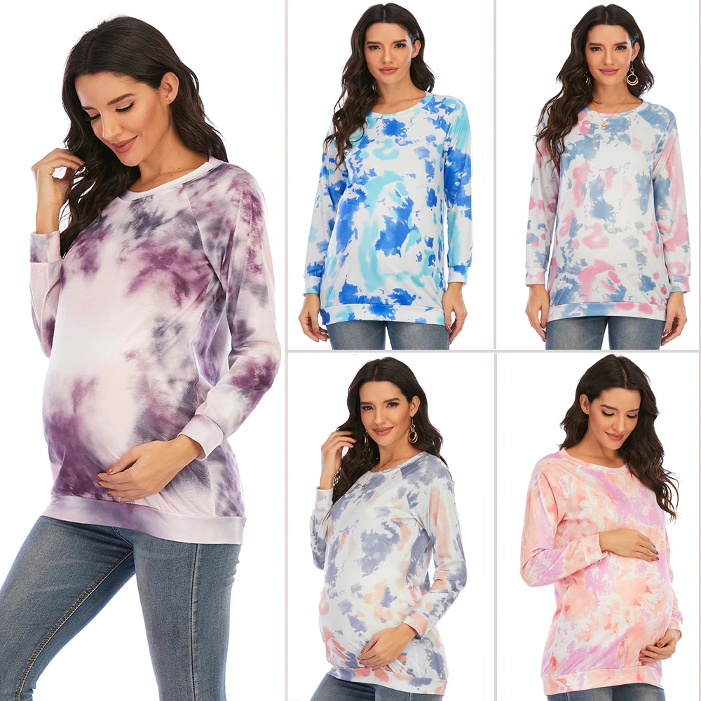 2022 New Women Pregnant Long Sleeve O-Neck T-shirt Printing Maternity Breastfeeding Tees Casual Spring Summer Tops