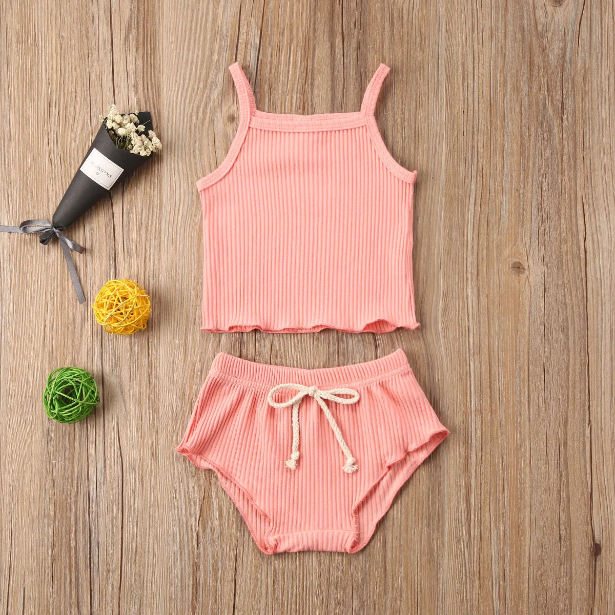 

Emmababy Newborn Baby Girl Clothes Summer Solid Color Strap Vest Tops Ruffle Short Pants 2Pcs Outfits Knitted Cotton Clothes