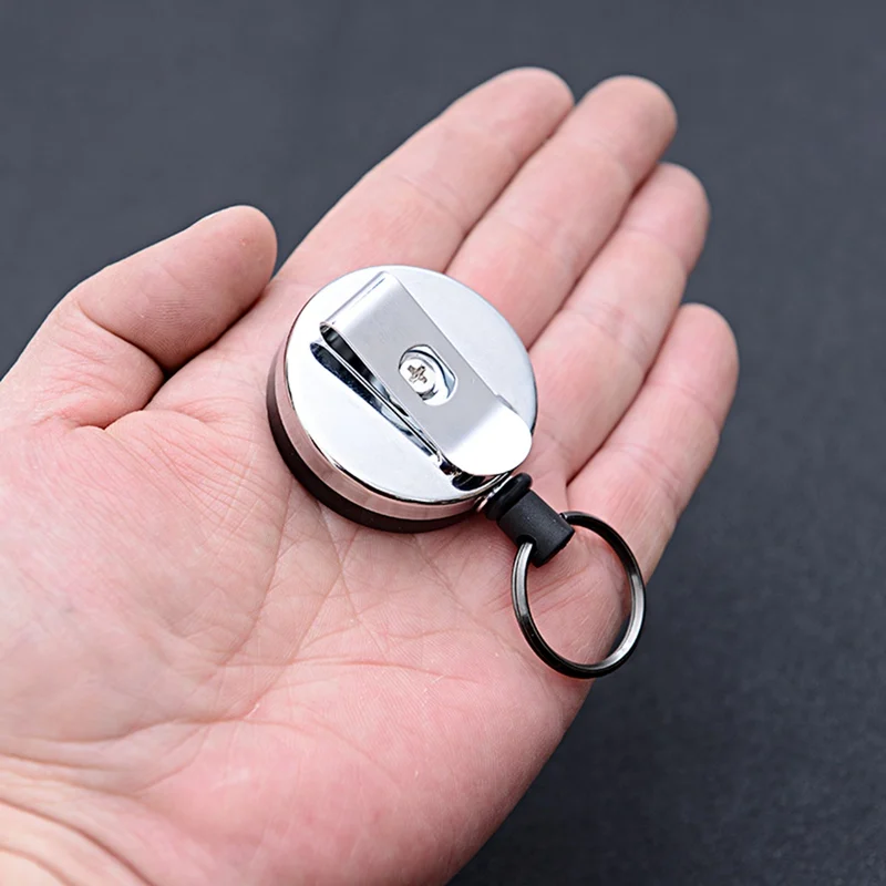 

4.4cm Badge Holder Reel Semimetal Thickened Steel Wire 1mm Easy Pull Button Retractable Key Ring 60cm Coated Rope