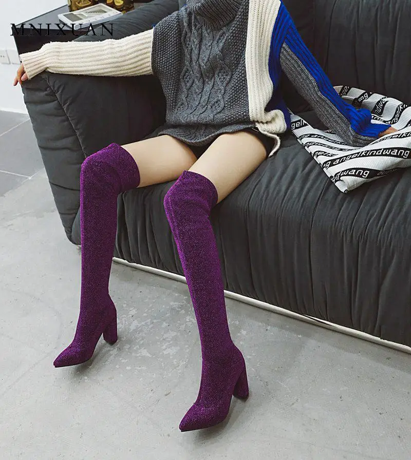 Женские сапоги MNIXUAN с леопардовым принтом фиолетовые зима 2019 новинка острым